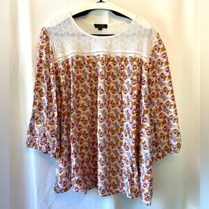 Suzanne Betro 100% Cotton Bohemian Patterned Flowy Shirt 4X Cottagecore Peasant